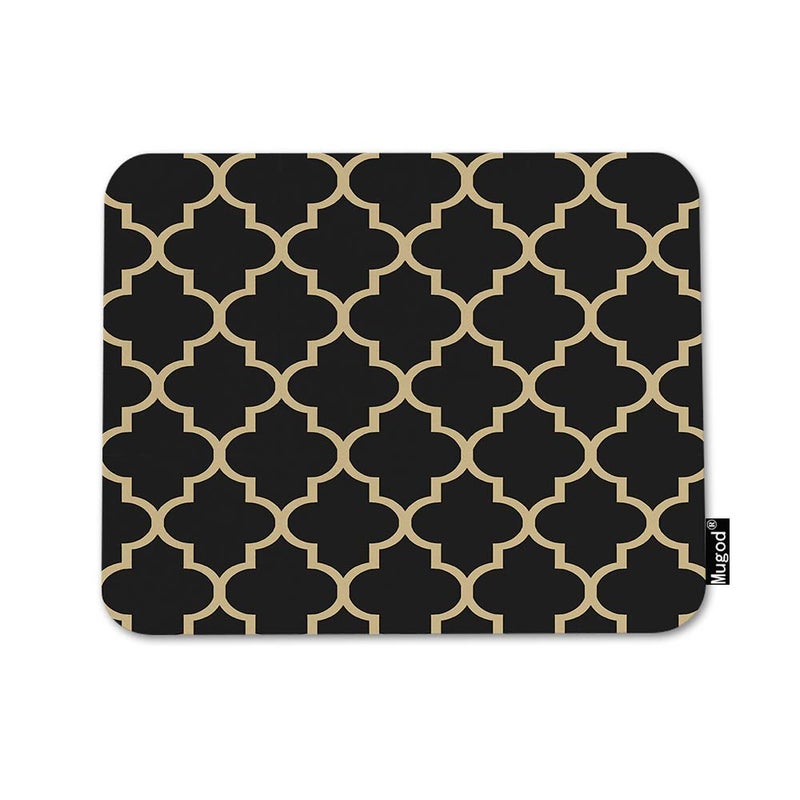 Mugod Quatrefoil Mouse Pad Moroccan Clover Flower Lantern Shape Black and Gold Mouse Mat Non-Slip Rubber Base Mousepad for Computer Laptop PC Gaming Working Office & Home 9.5x7.9 Inch - Image 1